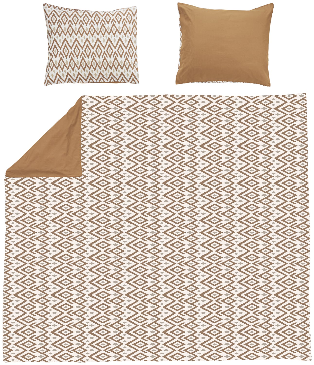 Dekbedovertrek tweepersoons Ikat - sand/toffee - 240x200/220cm
